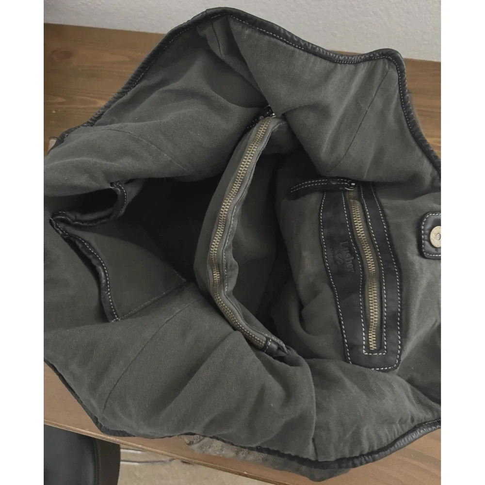 Lusher Soft and Slouchy Hobo Stone Washed Black Raw Onyx Italian Leather Studded